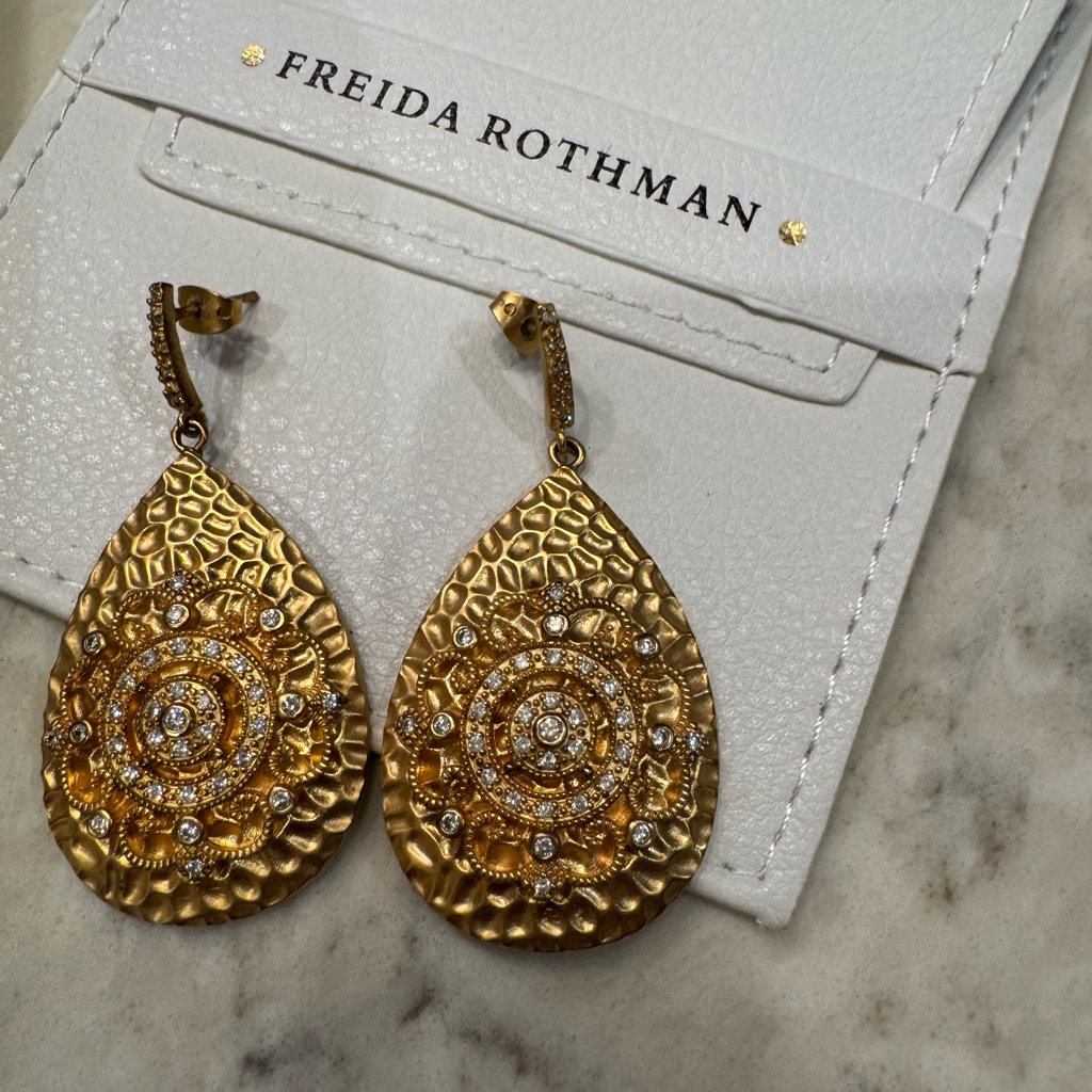 2 Gift - Gorgeous Freida Rothman Nwot Hammered Earrings W Cubic Zirconia 159$